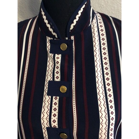 Vintage Size 10 Womens Button Front Striped Lined Blouse - Picture 9 of 9